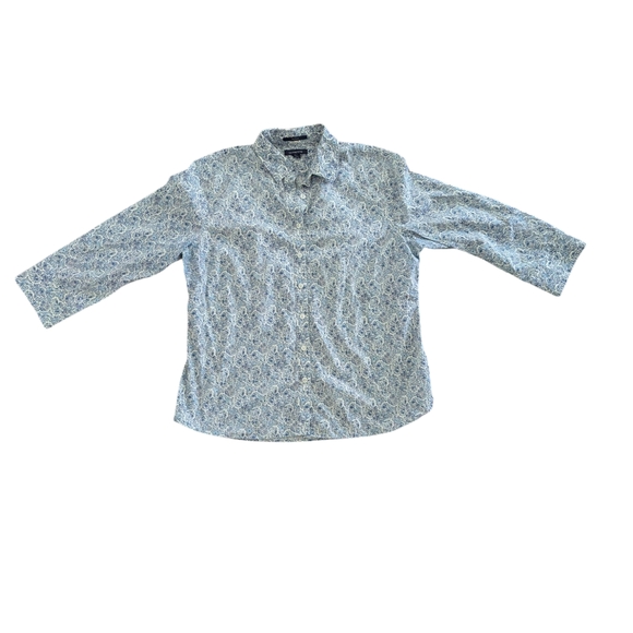 Lands' End | Tops | Lands End Blue And White Floral Shirt Sz2 | Poshmark